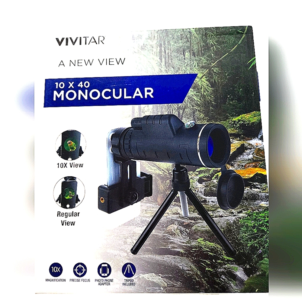 261E524 Vivitar 10x40 Monocular with Tripod & Phone Adapter — NIB